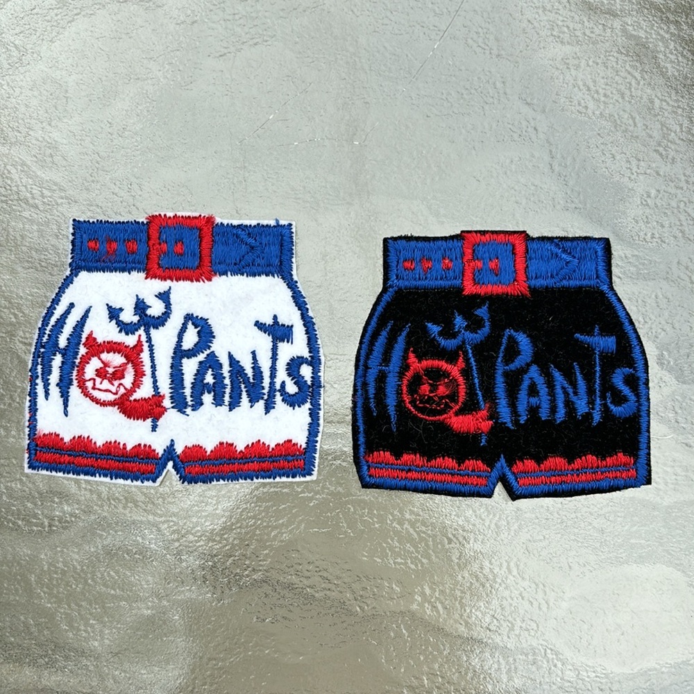 2 Vintage 70s Patches HOT PANTS Shorts w/ Devil, Iron On, Black & White Rare New